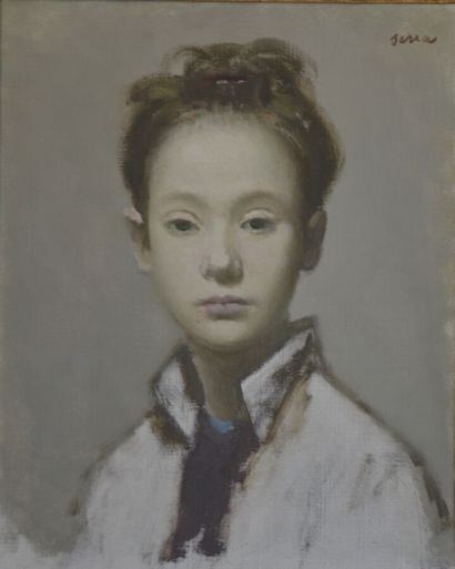  Francesc SERRA CASTELLET (1912-1976) 
Portrait d'un enfant au chemisier blanc 
Huile...