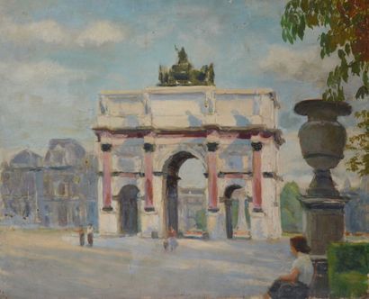 Emile PRAT 
Arc du Carrousel au Louvre 
Huile...