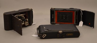 null Set of three large cameras with various bellows. Ica Nixe 595 folding camera...