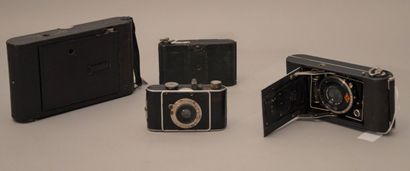 null Set of four various bellows cameras. Icarette Ica camera Foth Derby camera with...