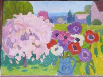 null Maurice CHAPUIS (1922 - 2010) L'arbre rose et les anémones - Huile sur toile,...