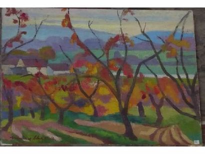 null Maurice CHAPUIS (1922 - 2010) Cerisiers en automne Huile sur toile Signée en...