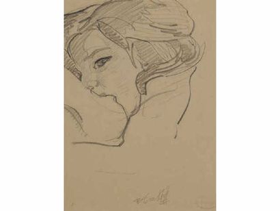 Nicolas TARKHOFF (1871-1930) Nicolas TARKHOFF (1871-1930) Jeune femme Fusain, signé...