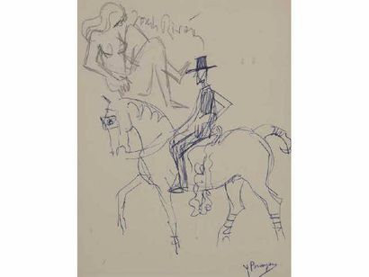 Yves BRAYER (1907-1990) Yves BRAYER (1907-1990) Cavalier et femme Dessin au stylo...