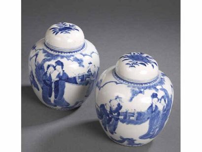 Chine Chine Paire de pots à gingembre couverts à décor en bleu sous couverte de deux...