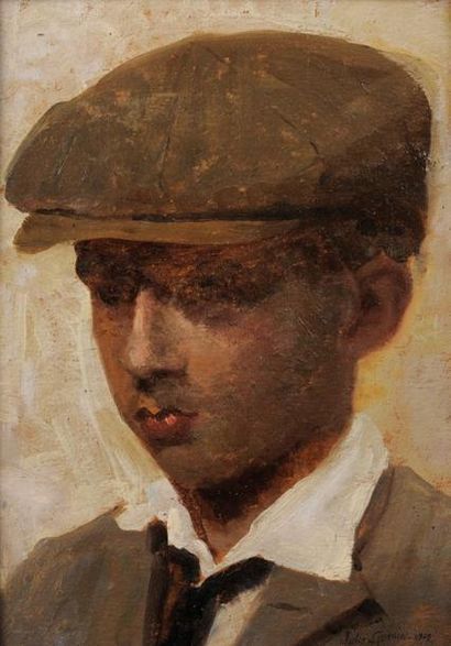 GUERIN Jules (1866-1946) GUERIN Jules (1866 - 1946) Portrait de garçon à la casquette...