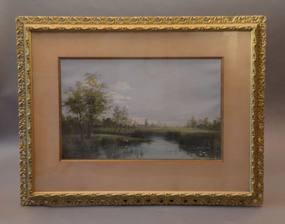 null 1 aquarelle " Paysage au lac " monogramée en bas à gauche A.B. 1898