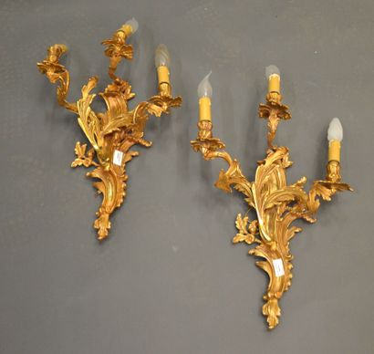 null Paire d'appliques en bronze doré style Louis XV