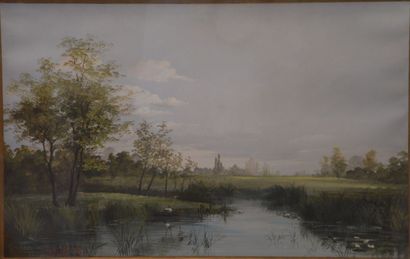 null 1 aquarelle " Paysage au lac " monogramée en bas à gauche A.B. 1898