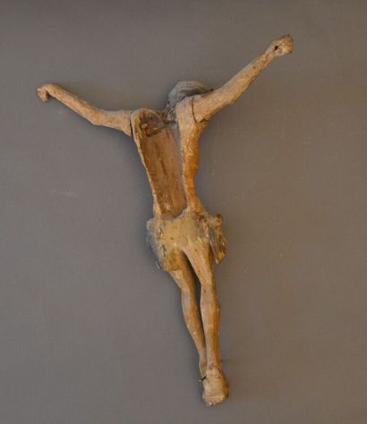 null Christ en croix en bois naturel. XVIIIème