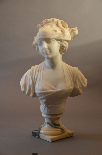 null 1 buste en marbre " Femme" signé PUJI - Hauteur env. avec socle: 60 cm