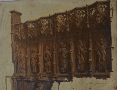 null Jules GIRARDET (1856-1938)

"Esquisse d'un panneau sculpté en bois gothique"

huile...