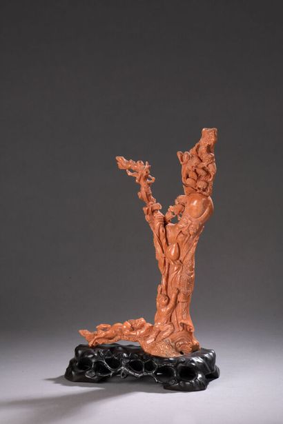 null Carved coral subject, Shoulao standing, surrounded by children, a peach of longevity...