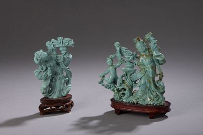null Lot of two turquoise subjects representing two young women standing, a flower...