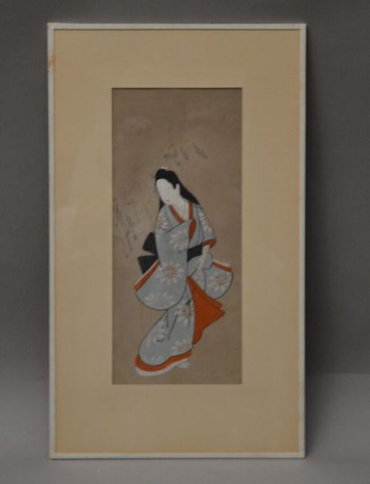 null Ecole Japonaise du XIXème
Elégante en kimono
Gouache
A vue: 29 x 12, 5 cm