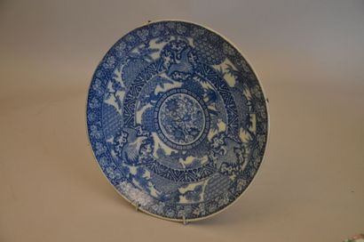 null * Circular porcelain dish decorated in cobalt blue underglaze with superimposed...
