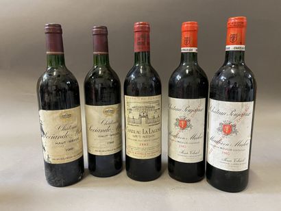 null 5 bouteilles : 1 bt Château LA LAGUNE 1985, 2 bts Château Sociando Mallet 1989...