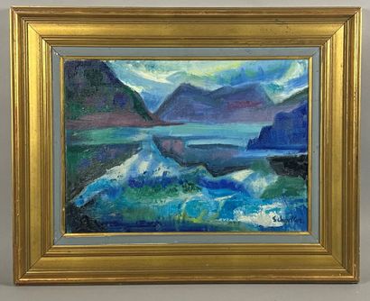 null SCHOLLER -Modern school
"Lake of the Pyrenees
Oil on canvas signed in bottom...