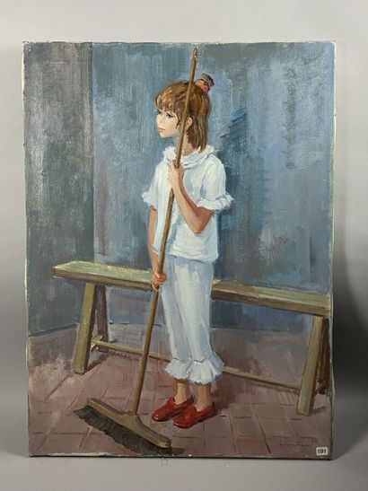 null CHOCHON
The girl with a broom
Oil on canvas signed and dated 73 lower right,...
