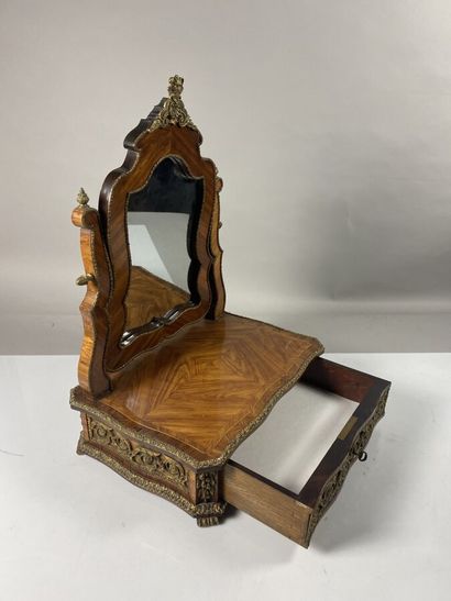 null Mirror-psychology of toilet tilting in wood of veneer of rosewood, gilded bronze....