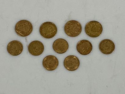 null Lot: 4 pièces de 20 or, 7 pièces de 10 fr or