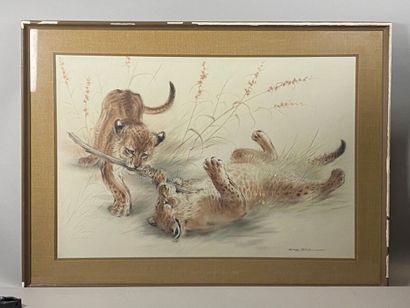 null THOMPSON Ralph (1913-2009)
Games of the lion cubs
Watercolor and charcoal on...