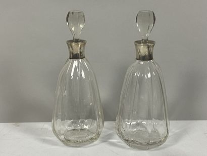 Pair of crystal carafes, cut to sides, the...
