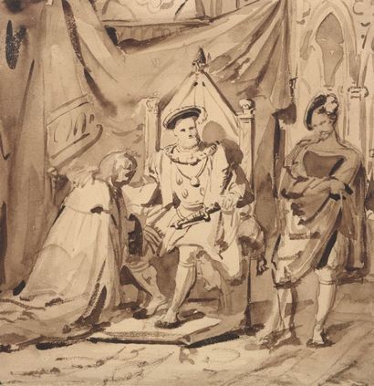 Entourage du Baron GROS (1771-1835) HENRY VIII Lavis sur papier 16,5 x 16 cm