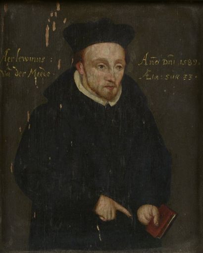 ECOLE ALLEMANDE vers 1589 Portrait d'un calviniste Panneau de chêne, une planche,...
