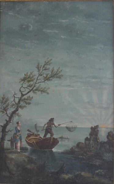null Suite de quatre huiles sur toile " Scène de pêche"
Ecole française du XVIIIè...