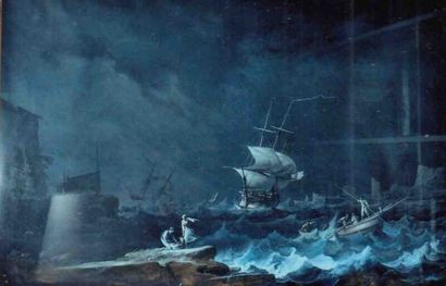 null NOEL Alexandre - Jean (1752 - 1834)
Barque et voilier sur une mer démontée près...