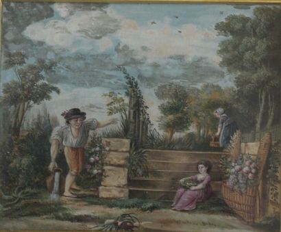 null ECOLE FRANCAISE Fin du XVIIIe siècle
La famille du jardinier ou la petite fille...