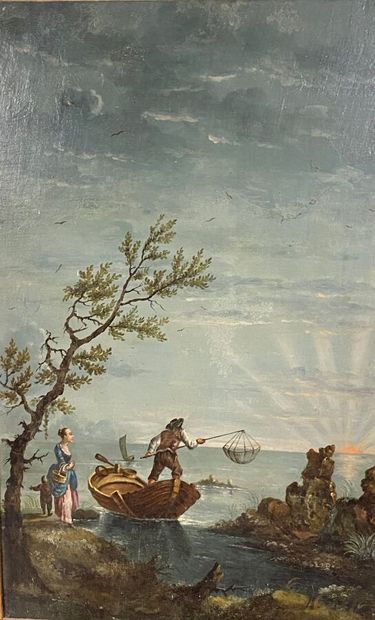 null Suite de quatre huiles sur toile " Scène de pêche"
Ecole française du XVIIIè...