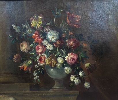 null Ecole du XVIIIè,
" Bouquet fleuri sur entablement"
Huile sur toile (réentoilé)
Haut.:...