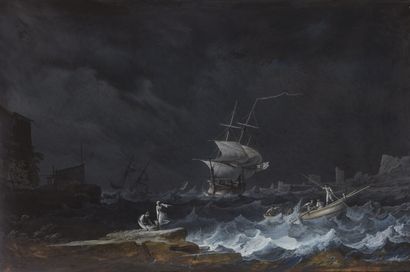 null NOEL Alexandre - Jean (1752 - 1834)
Barque et voilier sur une mer démontée près...