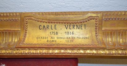null Cadre en bois et stuc doré de style Louis XVI à décor de rais de coeur, canaux,...