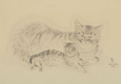 Tsuguharu FOUJITA (1886-1968) Les deux chats Héliogravure, non signée, non numérotée....
