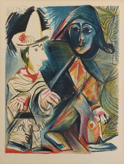 Henri DESCHAMPS d'après Pablo PICASSO (1881-1973) Arlequin Lithographie en couleurs,...