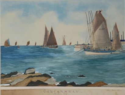 Paul-Émile PAJOT (1870-1930) Vue de Concarneau Aquarelle sur papier 59 x 41 cm