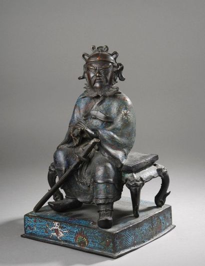 null SUJET en bronze à émaux champlevés représentant un Guerrier Japon, XIXème siècle...