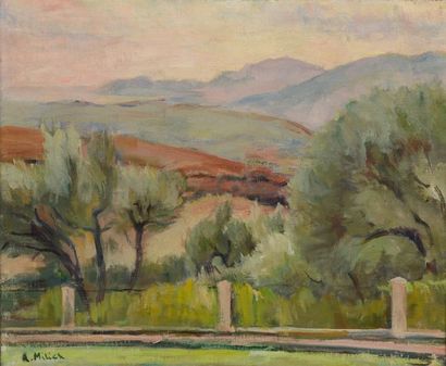 Adolphe MILICH (1884-1964) Les oliviers en hiver,1957 Huile sur toile, signée en...