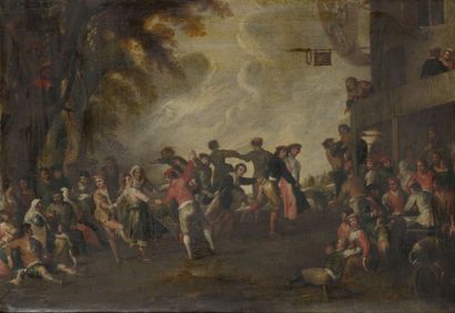 ECOLE FLAMANDE DU XVIIème siècle suiveur de David Téniers II dit le Jeune Danse de...