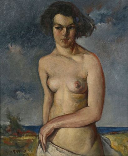 Georges SABBAGH (1887-1951) Nu féminin en bord de mer, 1934 Huile sur toile, signée...