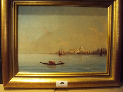 Ernest BOUCHE (XIX-XXème siècle) Gondole à Venise Huile sur toile, signée en bas...