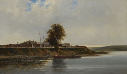 Ernest BOUCHE (XIX-XXème siècle) Canotage sur la rivière Huile sur toile, non signée....