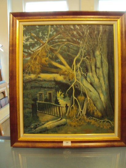 Jean CAVENG (1905-1993) Les grands arbres à Progonnec, Finistère Huile sur toile...