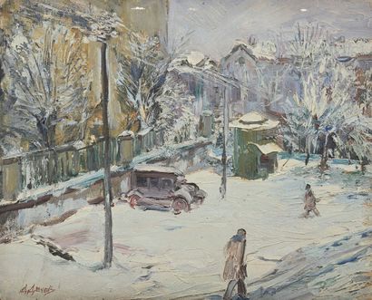 Danaïl DETCHEV L'hiver à Anovdiv, 1933 Huile sur toile marouflée sur carton signée...