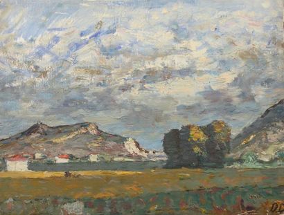 Danaïl DETCHEV Paysage de Plovdikovo, 1937 Huile sur carton, signée D.D en bas à...