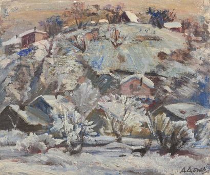 Danaïl DETCHEV L'hiver à Rozgrad II, 1943 Huile sur carton signée en bas à droite,...