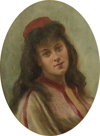 Ecole FRANCAISE de la fin du XIXème siècle Portrait d'une jeune orientale Huile sur...